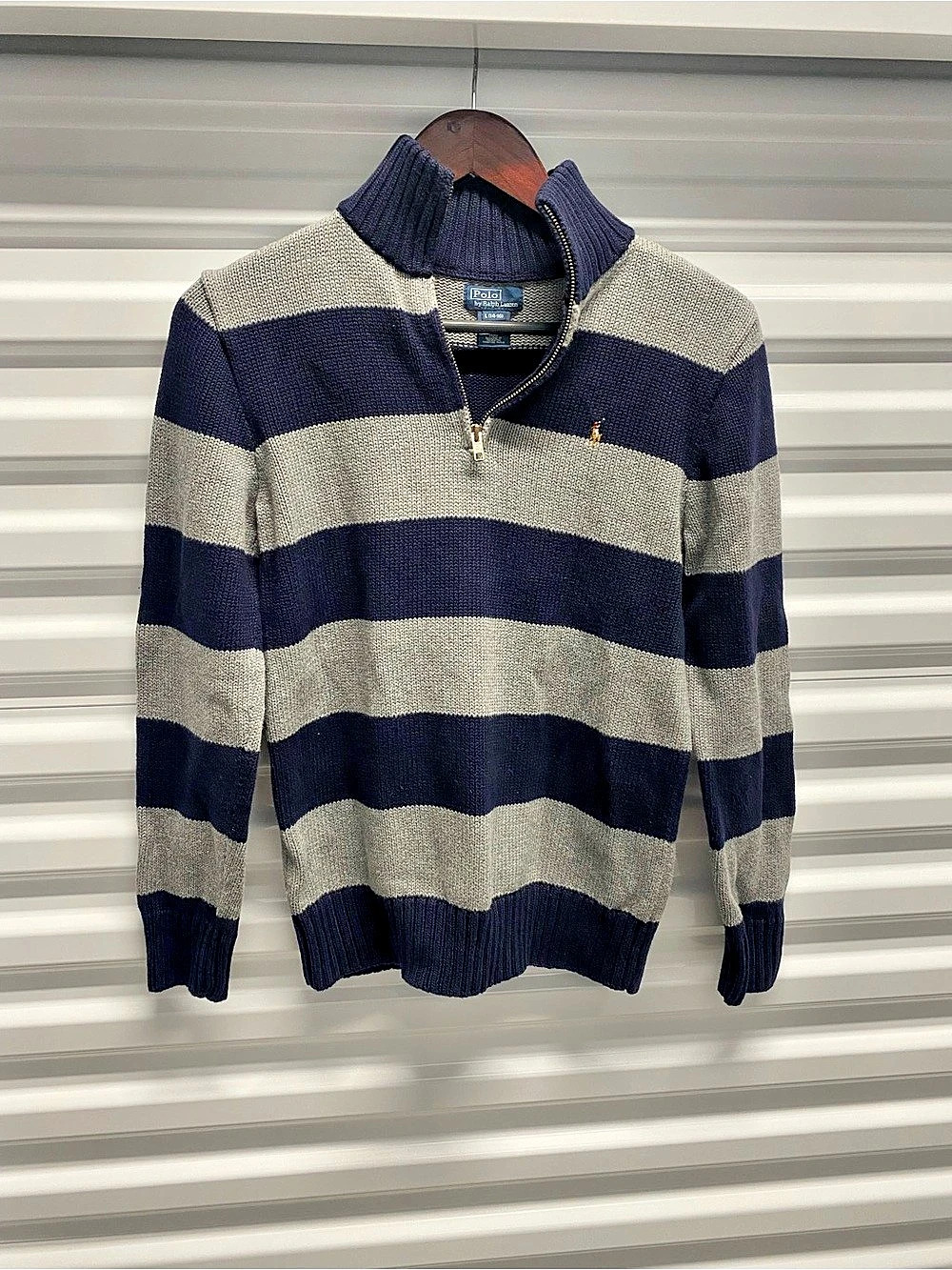 Polo Ralph Lauren Striped Quarter-Zip Cotton Sweater Men's Large 14-16